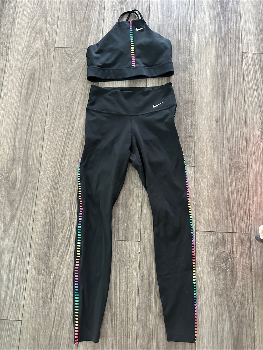 Nike Sports Bra & Leggings with Rainbow Stripe Trim
